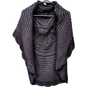Boho Chunky Knit Shawl Cardigan Black Size Small
